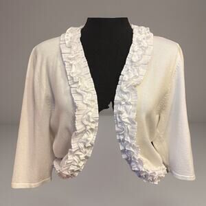 Camille La Vie Cardigan Large Womens Ruffle Neck Bolero Coquette Stretch